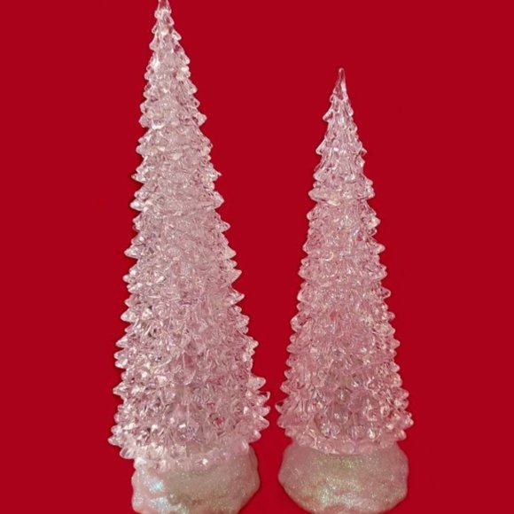 Vintage Cracker Barrel 12.5" and 10.5" Clear Acrylic Light Up Christmas Trees - Picture 9 of 10